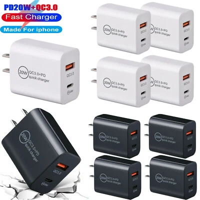 20W PD Type C Dual USB Wall Charger Fast Quick Charge QC 3.0 Power Adapter Lot - Image 1 of 4