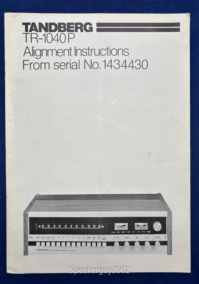 Manual de instrucciones de alineación Tandberg TR-1040P original -- #2 Foto 1 de 1