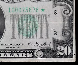 $20 1934 Star green seal FRN I00075878* plain series twenty dollar, Minneapolis - Picture 1 of 4
