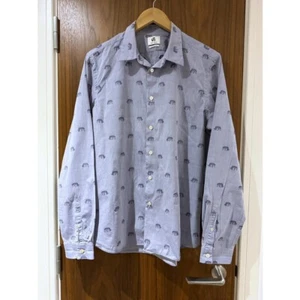 tiger print shirt cotton size L button up casual blue smart Paul smith slim fit - Picture 1 of 8