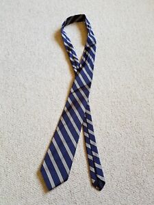 Mens Tie-BROOKS BROTHERS-346-navy blue/yellow striped 100% Silk Woven in Italy