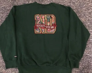 Vintage 90s Jansport Notre Dame Floral Logo Green Crewneck Pullover X Large EUC - Picture 1 of 11