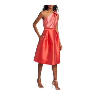 Teri Jon One Shoulder Colorblocked Satin Cocktail Dress Size 6 - Image 1 of 4