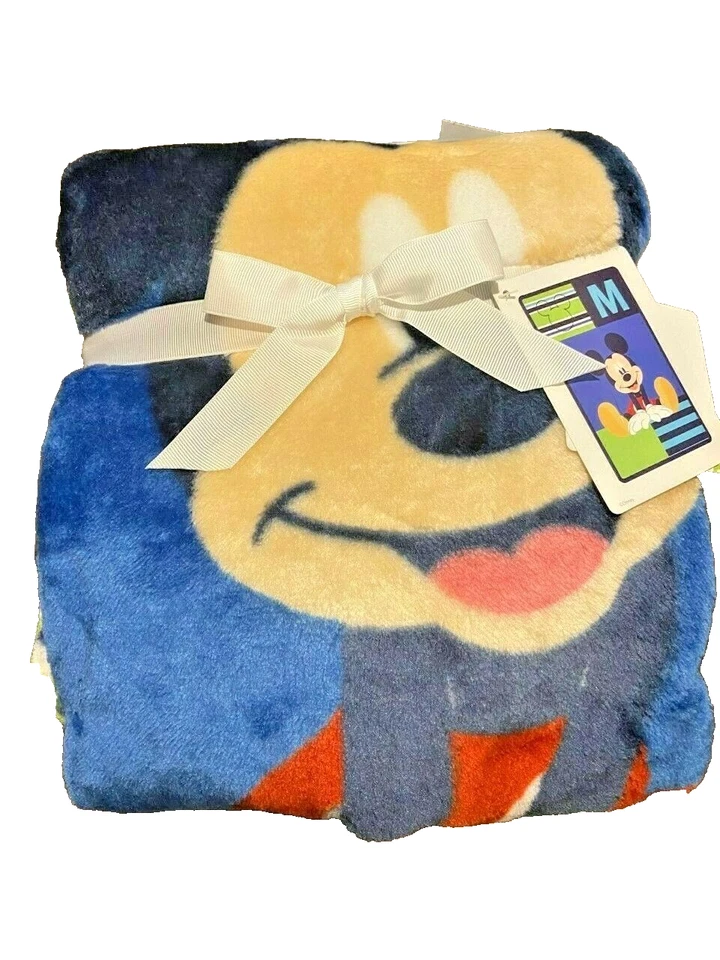 NEW Disney Baby M Mickey Mouse Plush Toddler Blanket Throw Blue Green 30x45"  - Image 1 of 1