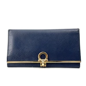 Cartera Larga Salvatore Ferragamo Cuero Doble Pliegue Azul Marino 0109 - Imagen 1 de 12