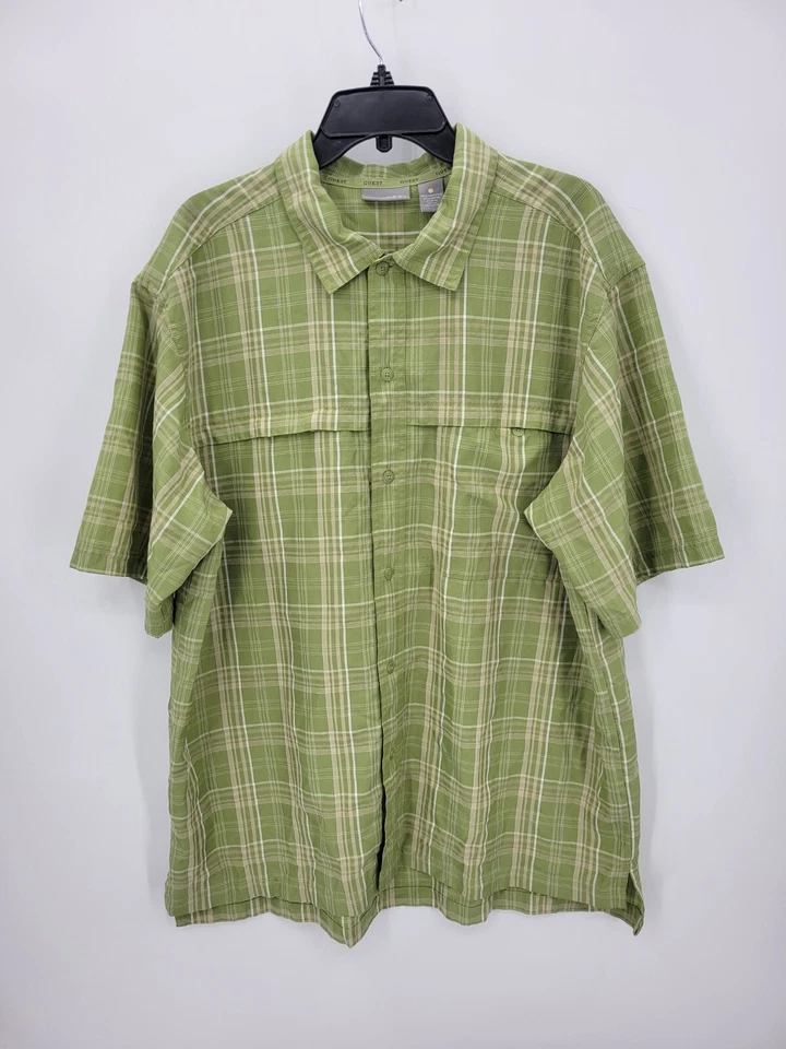 Quest Outdoor Shirt Mens XL Green Plaid Short Sleeve Performance Button Up - Image 1 of 4