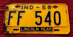VINTAGE OLD-SCHOOL 'LINCOLN YEAR' INDIANA 1959 AUTOMOBILE LICENSE PLATE - RARE - Picture 1 of 2