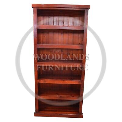 Handmade Solid Pine Dewsbury 5 Shelved Bookcase In Red Mahogany Wax (assembled) • 235.83£
