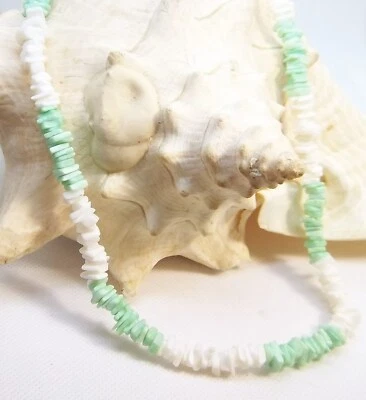 Puka verde y blanco 18 pulgadas Collar Shell... P107B Foto 1 de 2