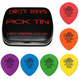 6 x Dunlop Tortex Teardrop Guitar Picks / Plectrums 1 Of Each In A Pick Tin - Picture 1 of 1