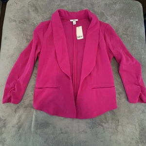 NEW Bar lll Fuchsia Pink 3/4 Ruched Sleeve Stretch Blazer Jacket Size Small NWT - Picture 1 of 15