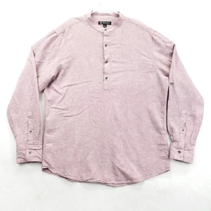 INC International Concepts Shirt Mens Medium Pink Linen Blend Henley Band Collar - Picture 1 of 12