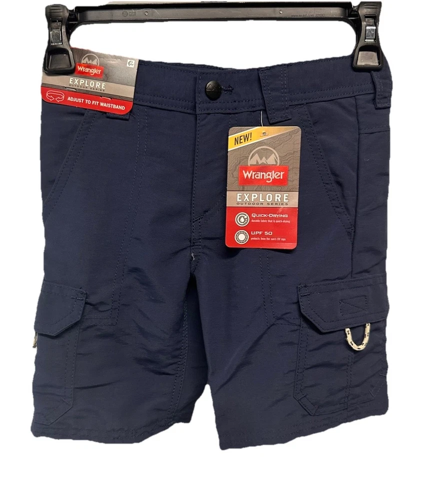 Wrangler Explore Boys Blue Cargo Shorts NEW Adjustable Waistband Size 4 - Image 1 of 4