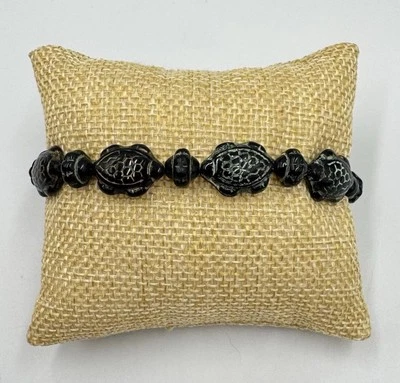 Pulsera boho de piedra negra de vidrio con cuentas de tortuga marina junto a la playa 14 k GF cierre de langosta Foto 1 de 4