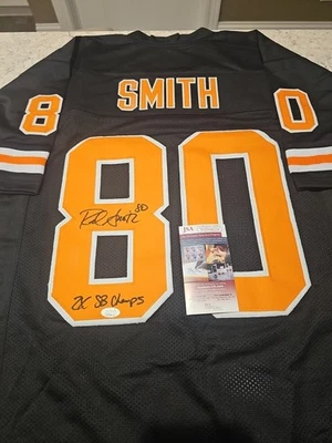 Camiseta personalizada firmada por Rod Smith de los Denver Broncos 2x SB Champs inscripción certificado JSA Foto 1 de 4