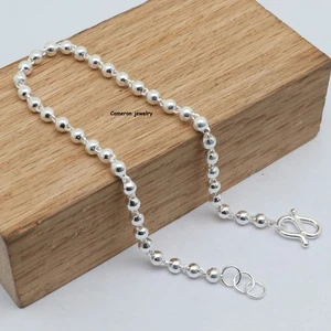 Pure S999 Fine Silver Chain 3mm Round Beads Link Bracelet 4g 7.1inch - Picture 1 of 4
