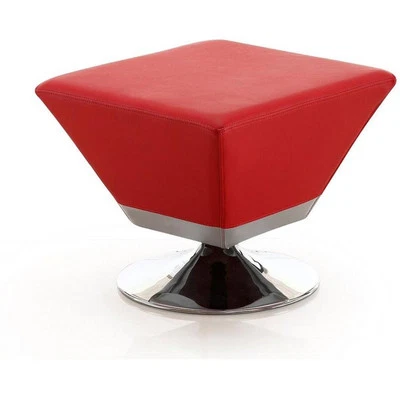 Manhattan Comfort Diamond Faux Leather Swivel Ottoman in Red - Image 1 of 4