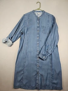 J. Jill Denim Chambray Shirt Dress Size Large Blue Roll Up Sleeves Pockets - Picture 1 of 10