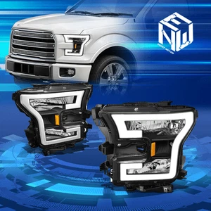 For 15-17 Ford F150 F-150 LED DRL Bar Black/Amber Corner Headlight Lamp Pair - Picture 1 of 10