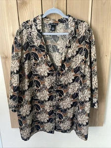 Top Maggie Barnes Negro/Marrón Floral Lino Manga 3/4 Talla 2X Nuevo sin Etiquetas - Imagen 1 de 2