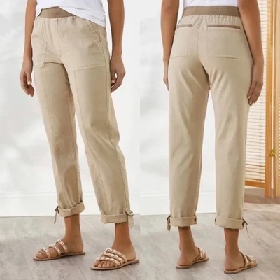 Soft Surroundings Medina Roll Tab Crop Pants Sz Plus 2X Straight Leg Khaki NWT - Image 1 of 4