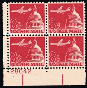 SC# C64 - 1962 8¢ - Avión y Capitolio - Como nuevo nunca con bisagras - Bloque de placas de 4 - Imagen 1 de 1