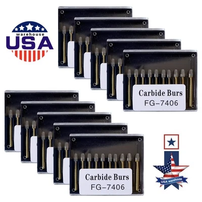 Juego de 10 fresas dentales de carburo de acero de tungsteno FG 7406 fresas para pieza de mano de alta velocidad Foto 1 de 4
