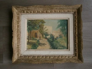 Peinture Huile sur toile Alger 1950 décor Paysage Jardin Hamman Righa Ancien - Picture 1 of 13