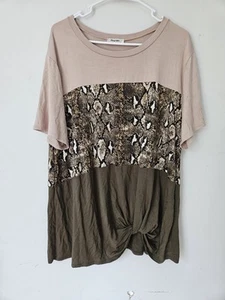 Story Teller Blouse 3x Plus Sized Color Block Leopard Knot - Picture 1 of 7