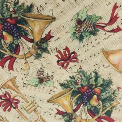 Susan Winget Viejo Mundo Festivo Vacaciones Partituras Cuernos Tela Verde 2,4 yardas Foto 1 de 4