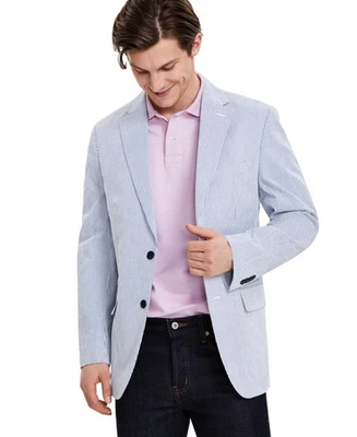 Tommy Hilfiger Para Hombres Traje Chaqueta Blazer 38 R Azul Claro Rayas Foto 1 de 2