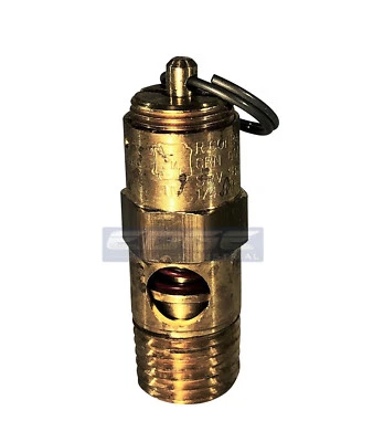 CONRADER 110 PSI BRASS SAFETY PRESSURE RELIEF POP OFF VALVE, AIR TANK, COMPRESSOR, 1/4"