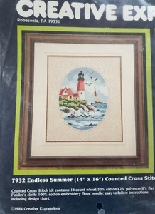 "Endless Summer" Vintage gezähltes Kreuzstich-Set Neu in Verpackung 12 x16 Leuchtturm Ozean - Bild 1 von 3