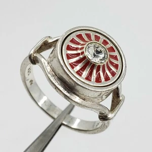 Sterling Silver Ring Size 8 Womens Ladies Kameleon Jewelpop Red Wheel Designer - Picture 1 of 12