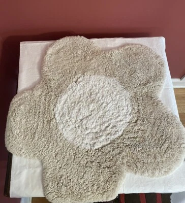 "Alfombra de chenilla peluda vintage 100 % algodón diseño de flores beige/blanco retro 29""" Foto 1 de 4