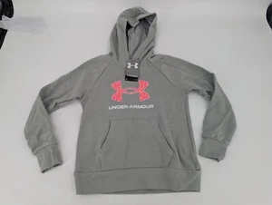 Under Armour Girls Hoodie Pink Logo Print Size Youth M Long Sleeve Gray 1381678 - Picture 1 of 8