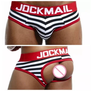 Jockmail Men Sexy Jockstrap Underpants Striped Red and Black Large - Picture 1 of 1