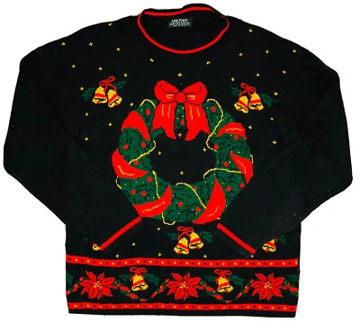 *VINTAGE* Lee Klein Women Christmas Wreath Bell Acrylic Sweater; Made in USA; XL - Image 1 of 4