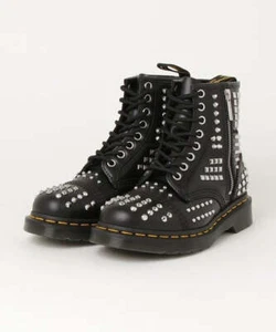 Dr. Martens 1460 Studded Zip Atlas Leather Lace Up Boots Shoes - Black - Picture 1 of 8