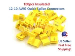 100 YELLOW Quick Splice Tap Wire Terminal Connector 12-10 AWG Gauge Insulated - Picture 1 of 3