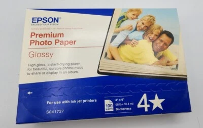 Epson Premium Photo Paper, 68 lbs., High-Gloss, Borderless, 4" x 6", 100 Sheets - Image 1 of 2