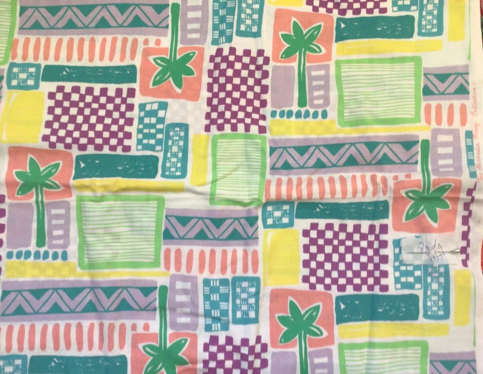 Alexander Henry Pastel Palm Tree Patch Cotton Fabric 2 Yards - Image 1 of 1