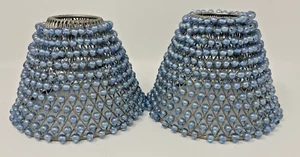 Pair Blue Beaded Decorative Art Lamp Shades 4" Tall Wired on Metal 2 1/8" Uno - Picture 1 of 9