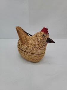 Cesto vintage in vimini gallo pollo gallina porta bigiotteria scatola 5x3x4 - Foto 1 di 6