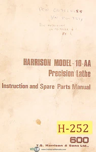 Harrison modelo 10-AA, torno de precisión, instrucciones y repuestos manual - Imagen 1 de 3