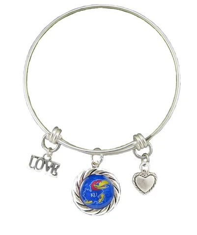 Kansas Jayhawks Blue Domed Circle Adjustable Wire Bangle Bracelet Jewelry KU Cover