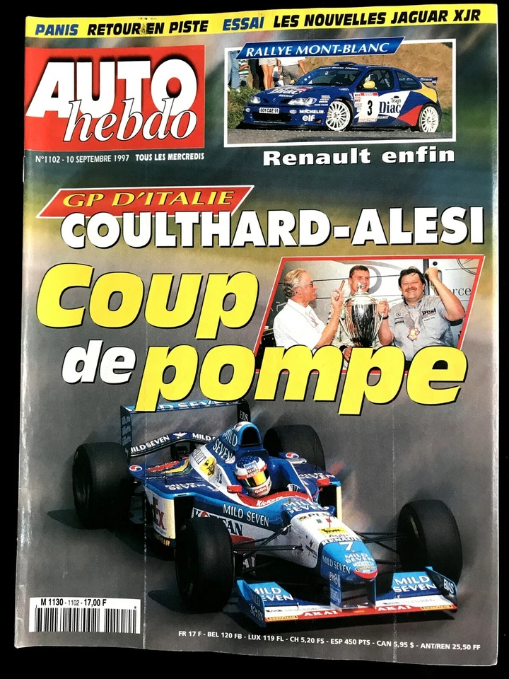 AUTO HEBDO 1102 du 10/09/1997; Essai Jaguar XJR/ GP d'Italie/ Panis le retour - Photo 1/2
