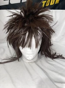 Vintage 1996 Paper Magic Group Heavy Metal Rocker Mullet Halloween Wig Brown - Picture 1 of 7