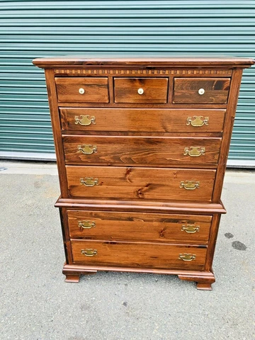 Beautiful Vintage 1970's Ethan Allen Old Tavern Pine Highboy Dresser Chest Cover