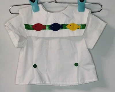 Vintage 90s Robert Jackson White Red Blue Yellow Fish Shirt Top Formal Boys 3T - Image 1 of 4